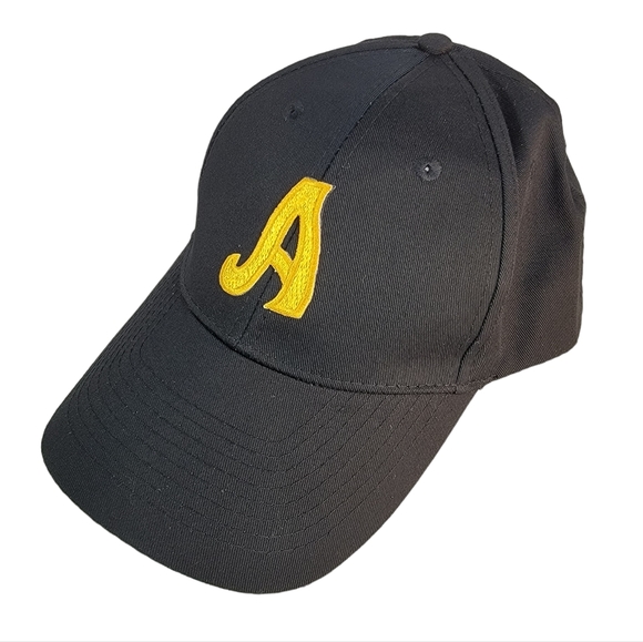 Black Baseball Cap Cursive "A" Hat Men's OS - Picture 2 of 11